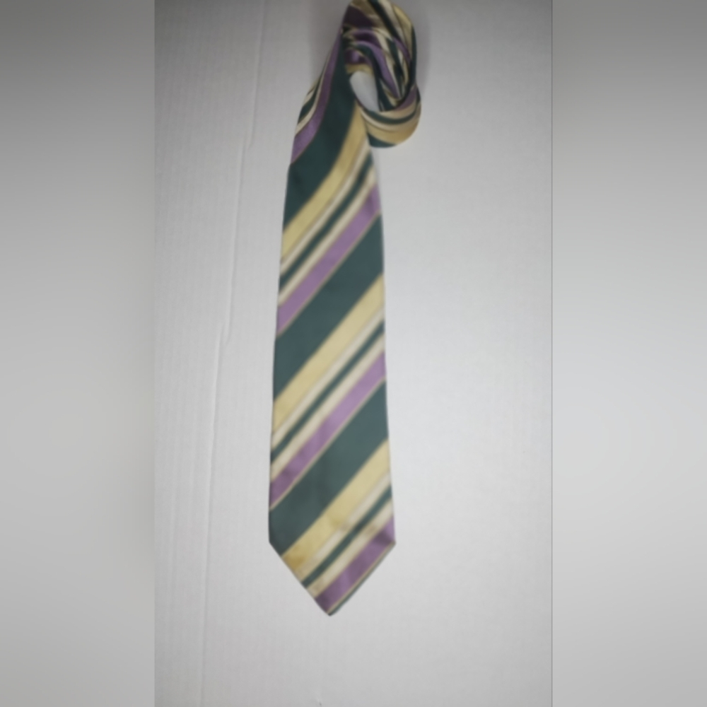 Canali Milan 100% Silk Striped Tie in Green and Yellow 3.5" W x 60"L